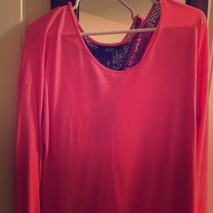 Bright pink long sleeved top  lace back